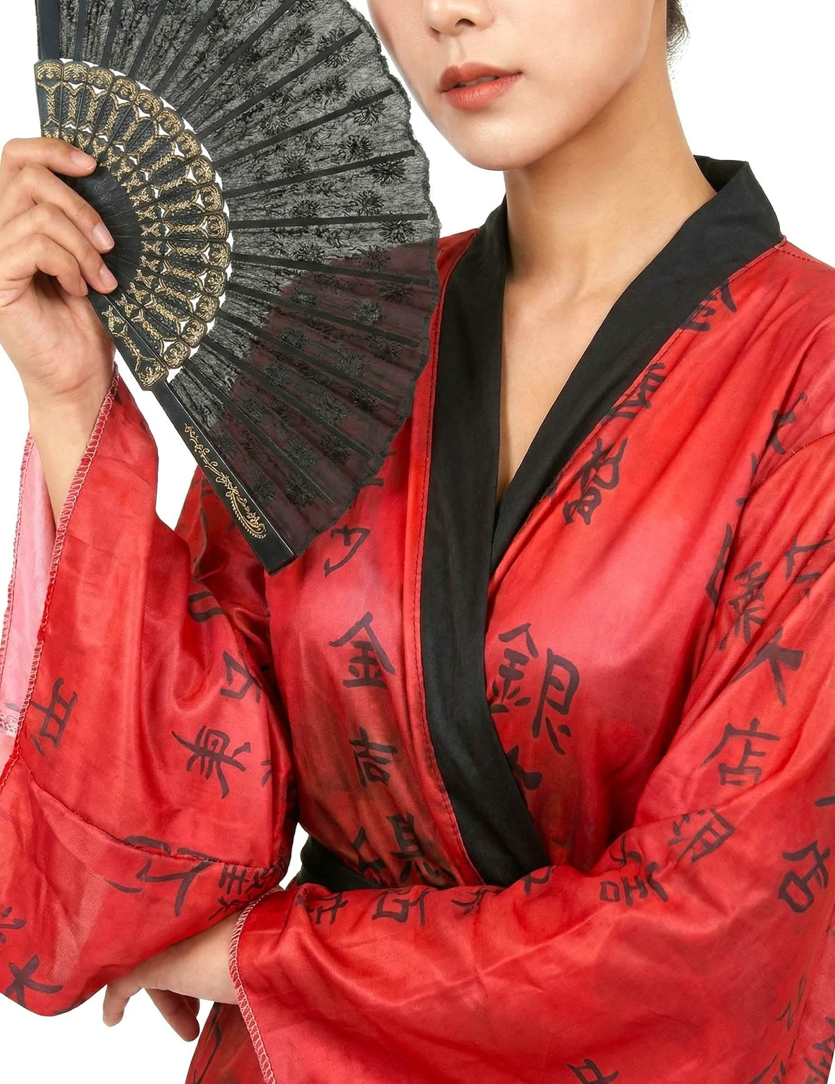 Veľký detail na vejári a golieri kostýmu gejša kimono