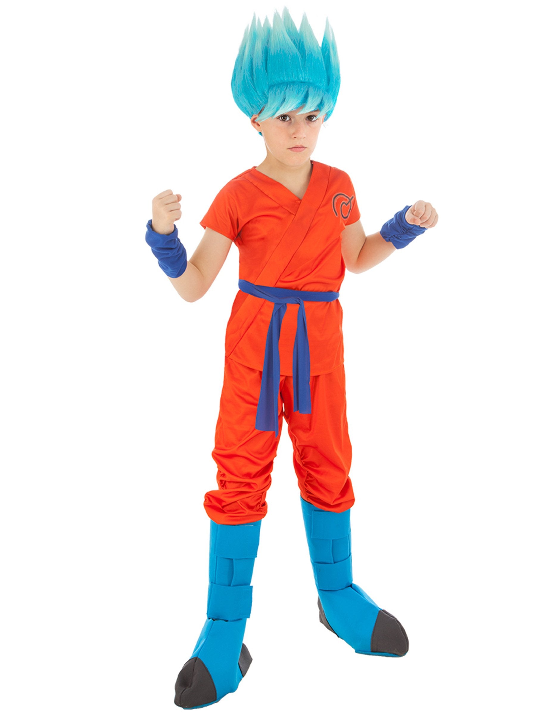 Déguisement Goku Saiyan Super Dragon ball™ pour enfant orange et bleu avec perruque bleue