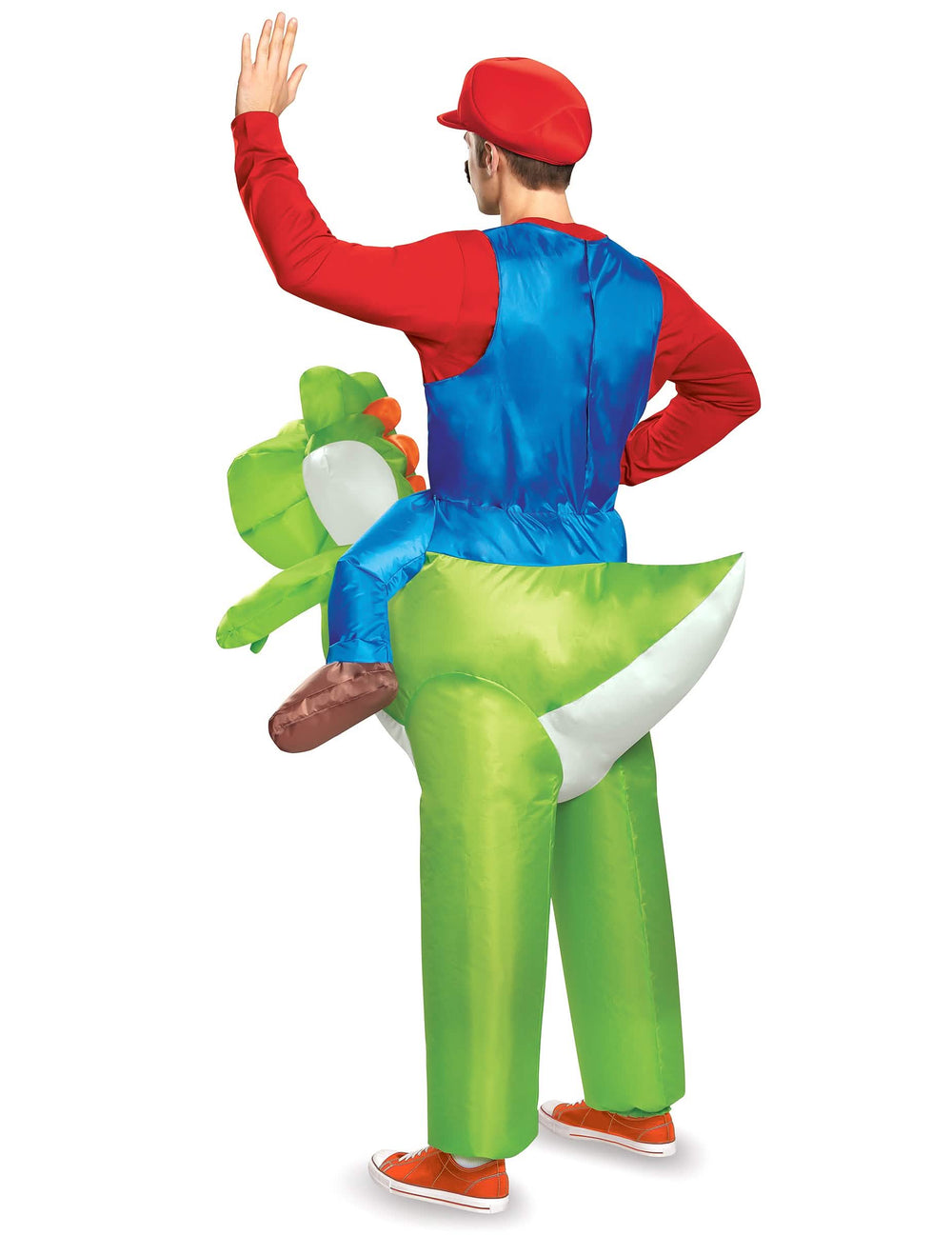 Pohľad zozadu na nes ma kostým Maria na Yoshi Nintendo