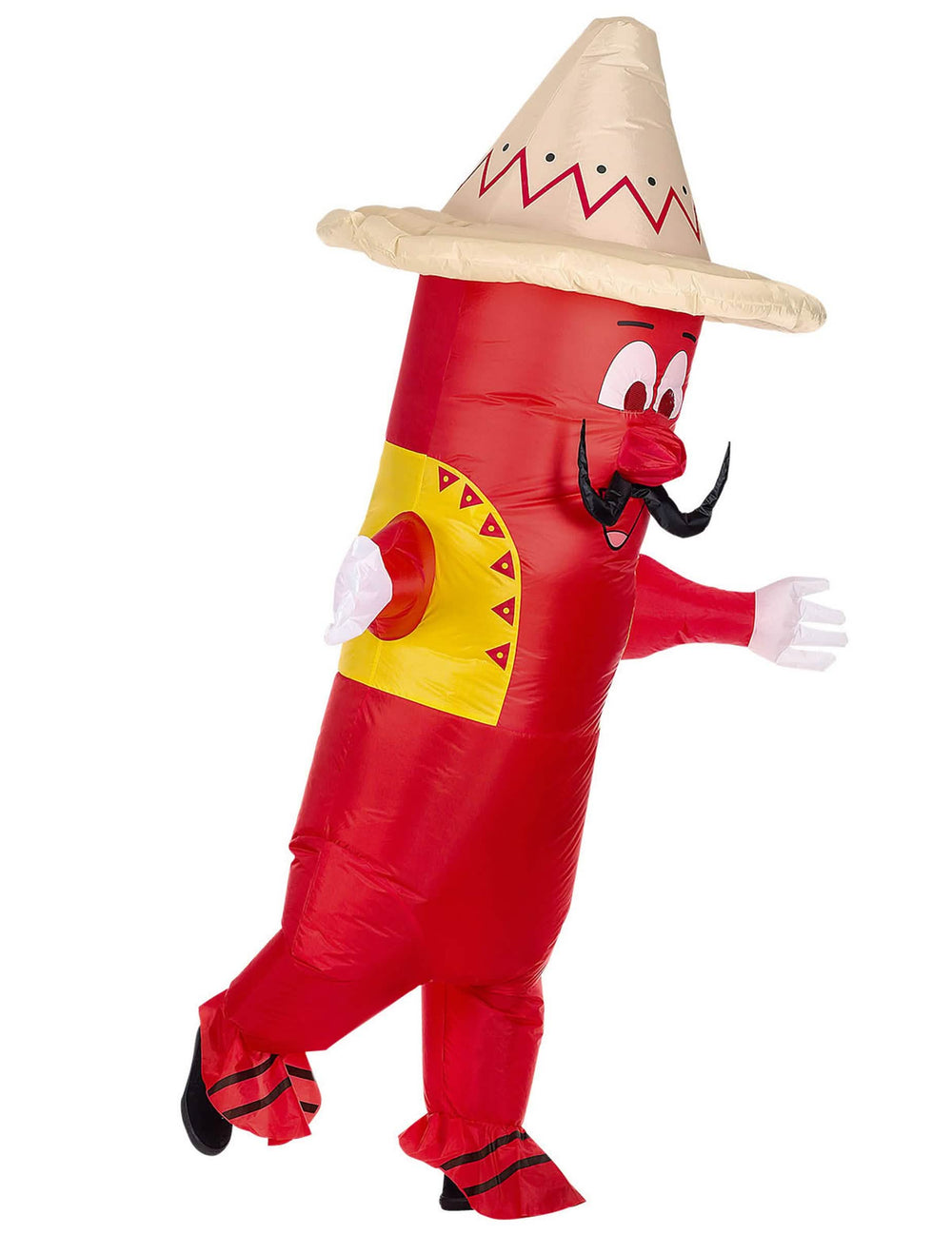 Bočný pohľad na nafukovací mexický čili kostým