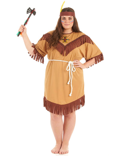 Déguisement d'indienne pour femme bicolore marron et beige à franges
