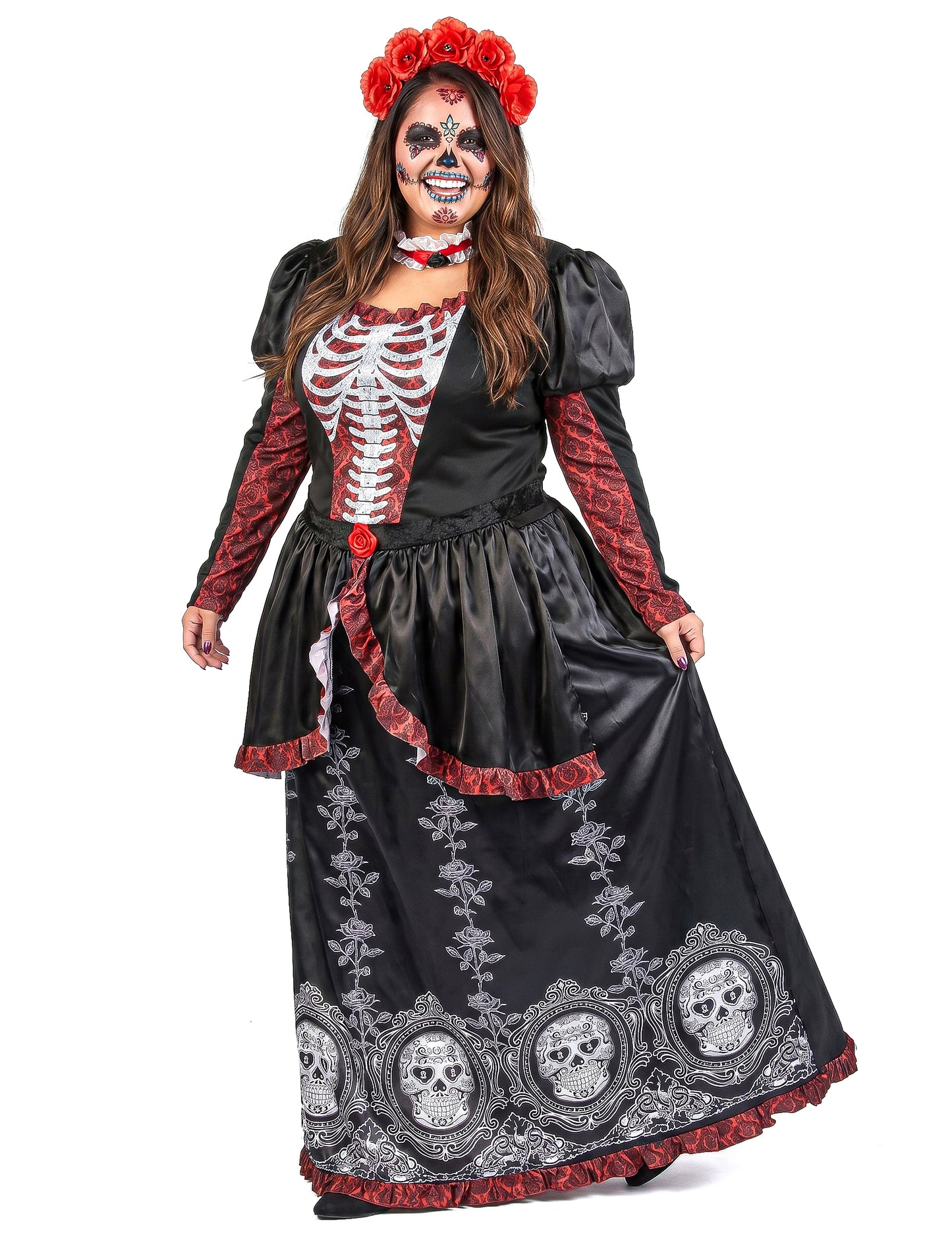 Veľký kostým v páse dlhé šaty ženy Los Muertos