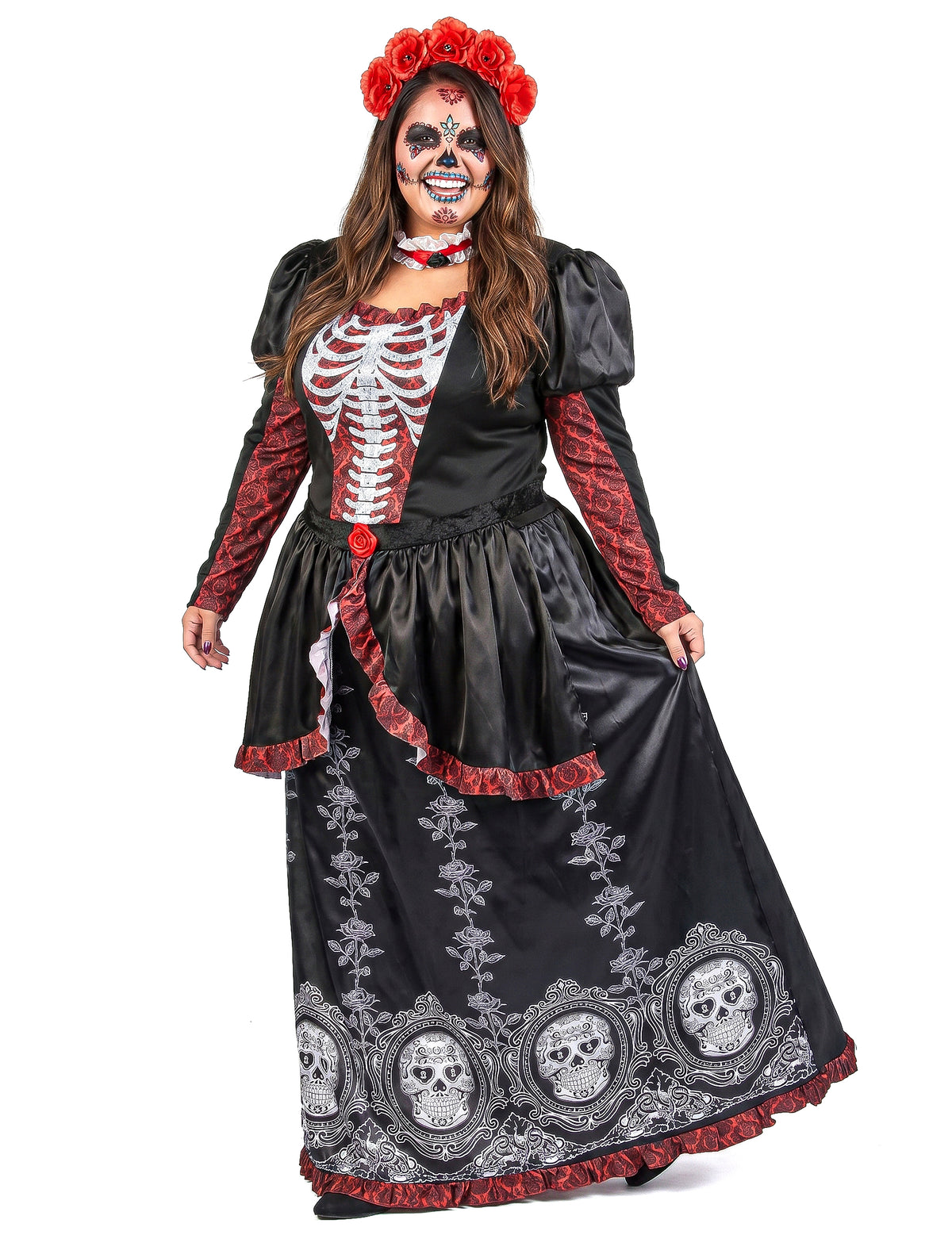 Veľký kostým v páse dlhé šaty ženy Los Muertos
