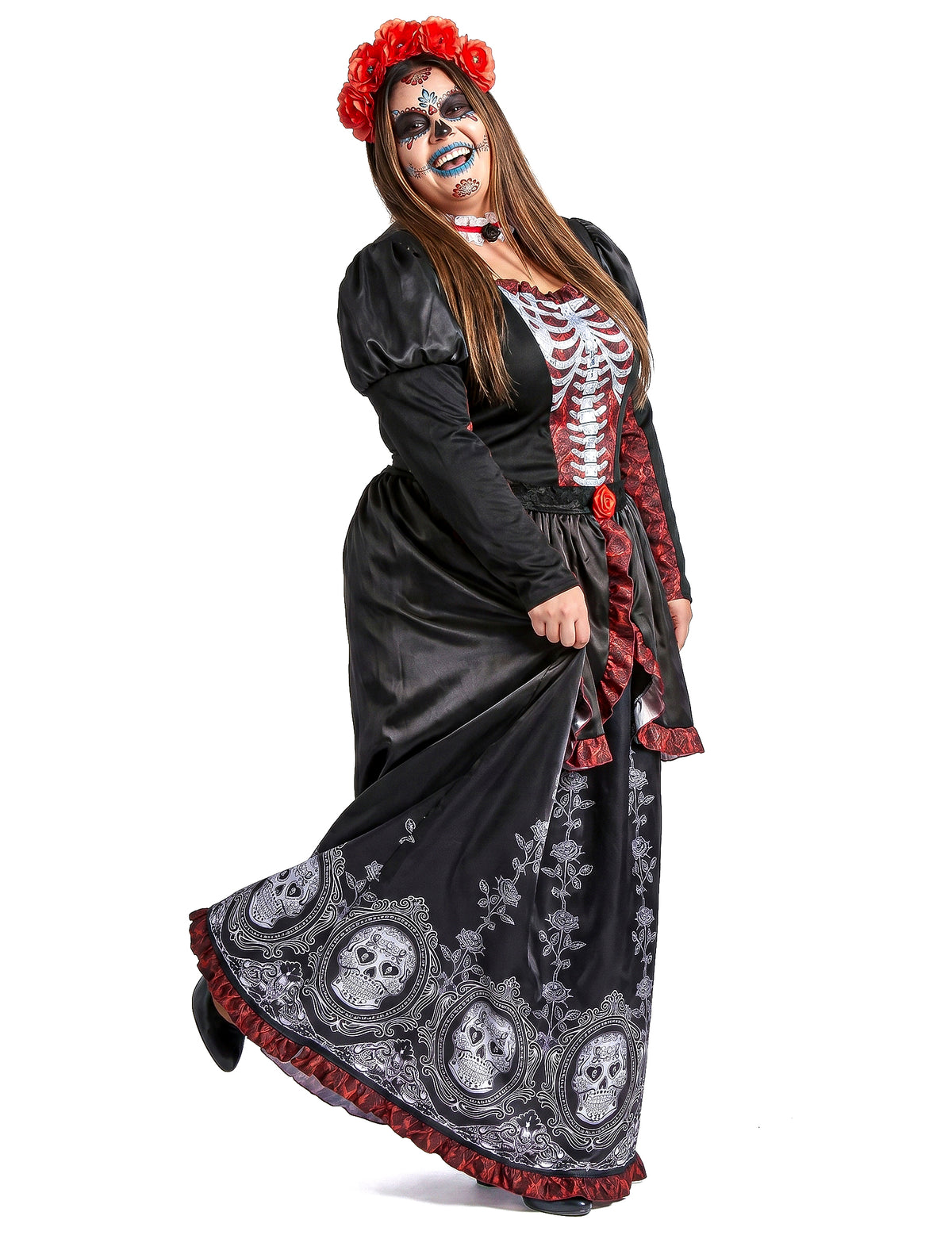 Veľký kostým v páse dlhé šaty ženy Los Muertos