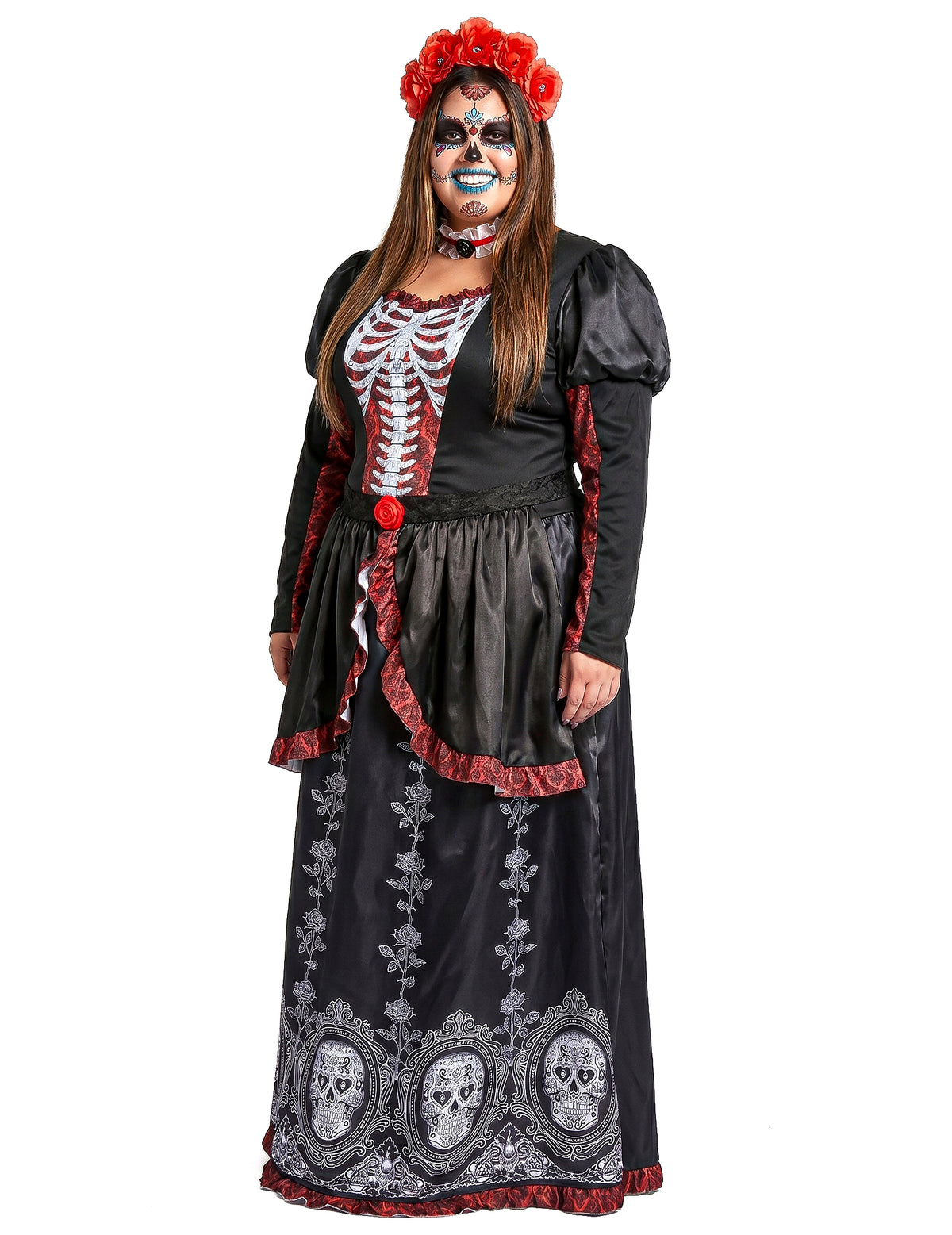 Veľký kostým v páse dlhé šaty ženy Los Muertos