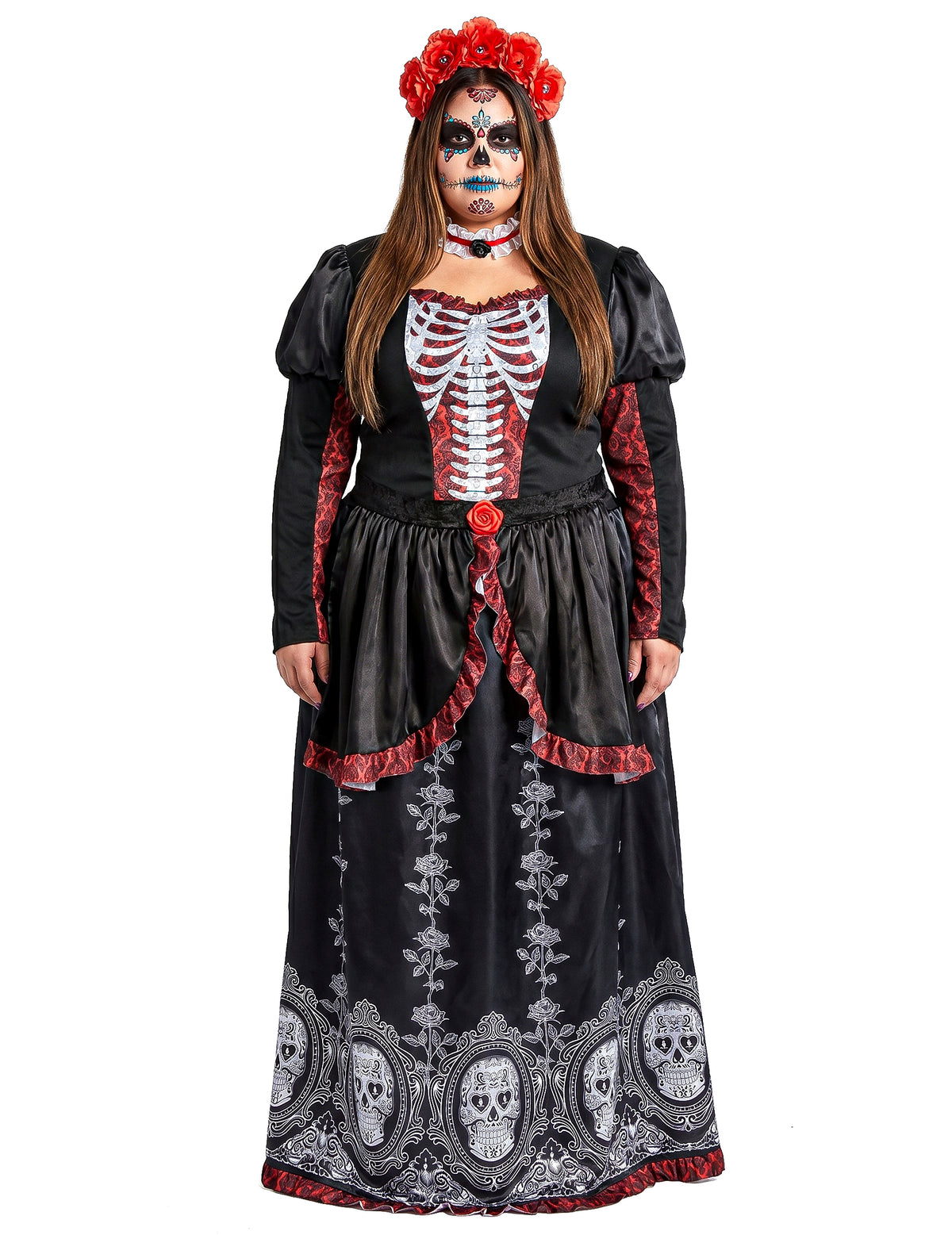 Veľký kostým v páse dlhé šaty ženy Los Muertos