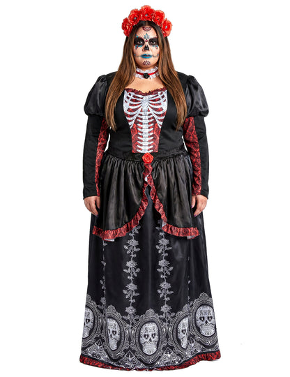 Veľký kostým v páse dlhé šaty ženy Los Muertos