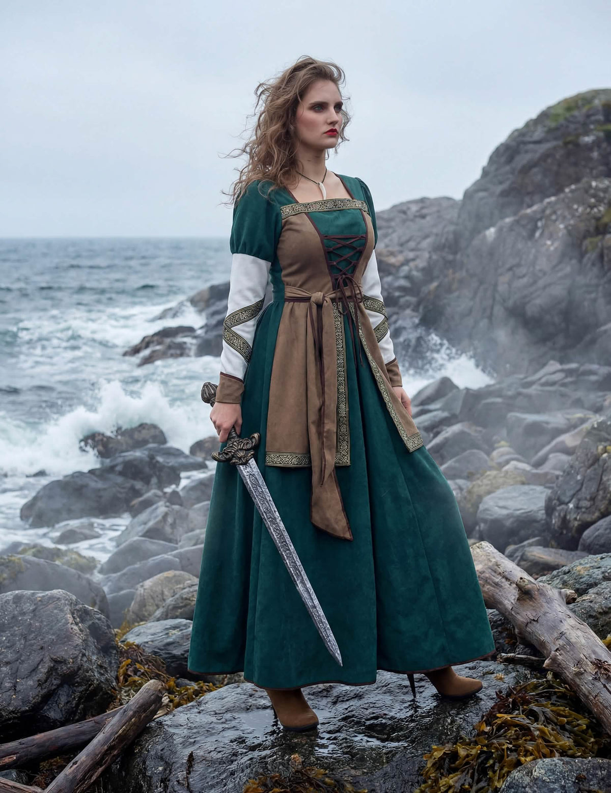Prehľad s mečom kostýmu vikingskej bojovníčky luxus