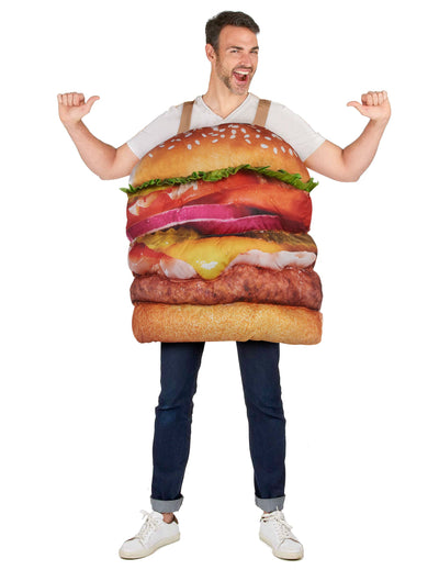 Déguisement hamburger réaliste pour adulte multicolore à bretelles