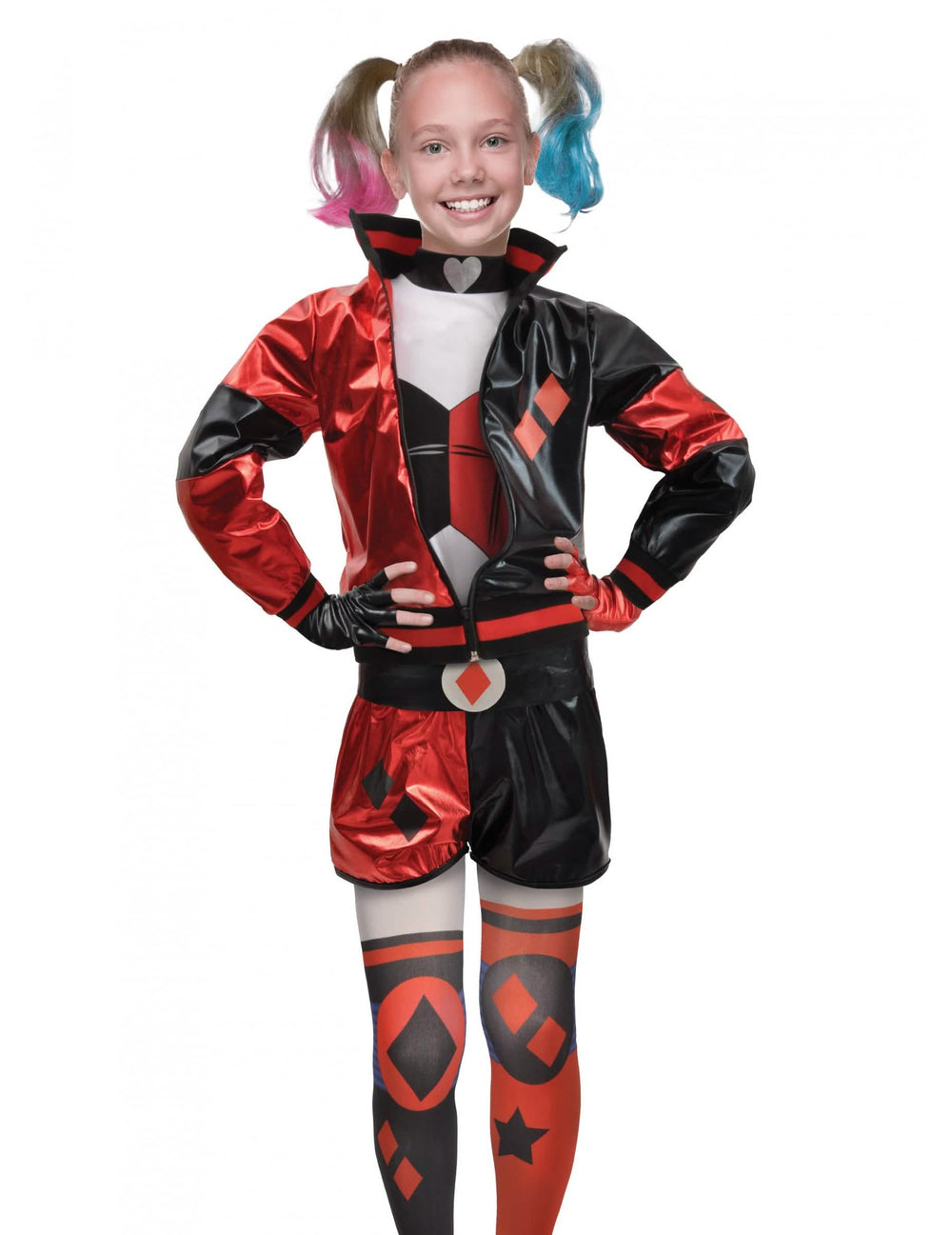 Pohľad spredu na kostým Harley Quinn™ pre dievča