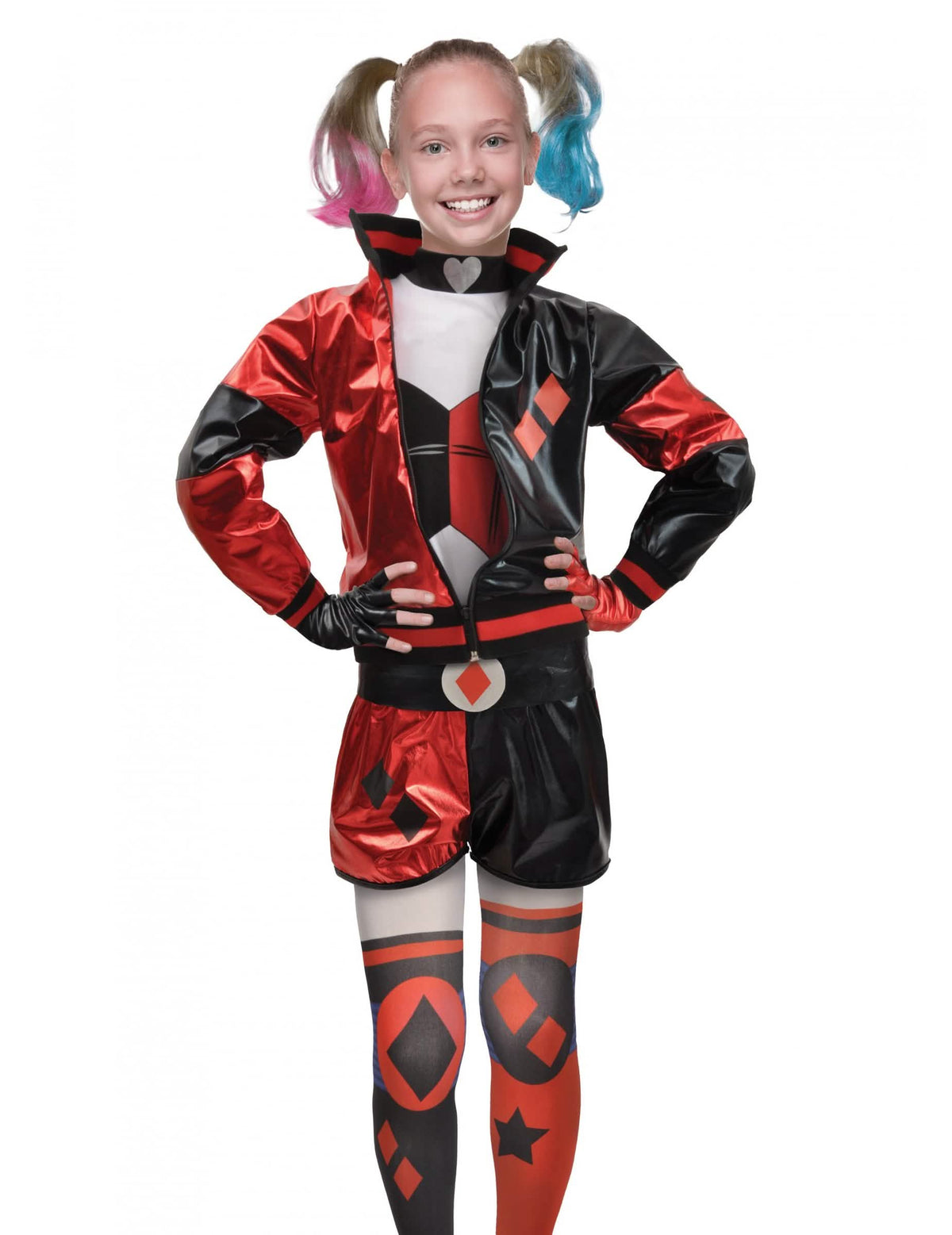 Pohľad spredu na kostým Harley Quinn™ pre dievča