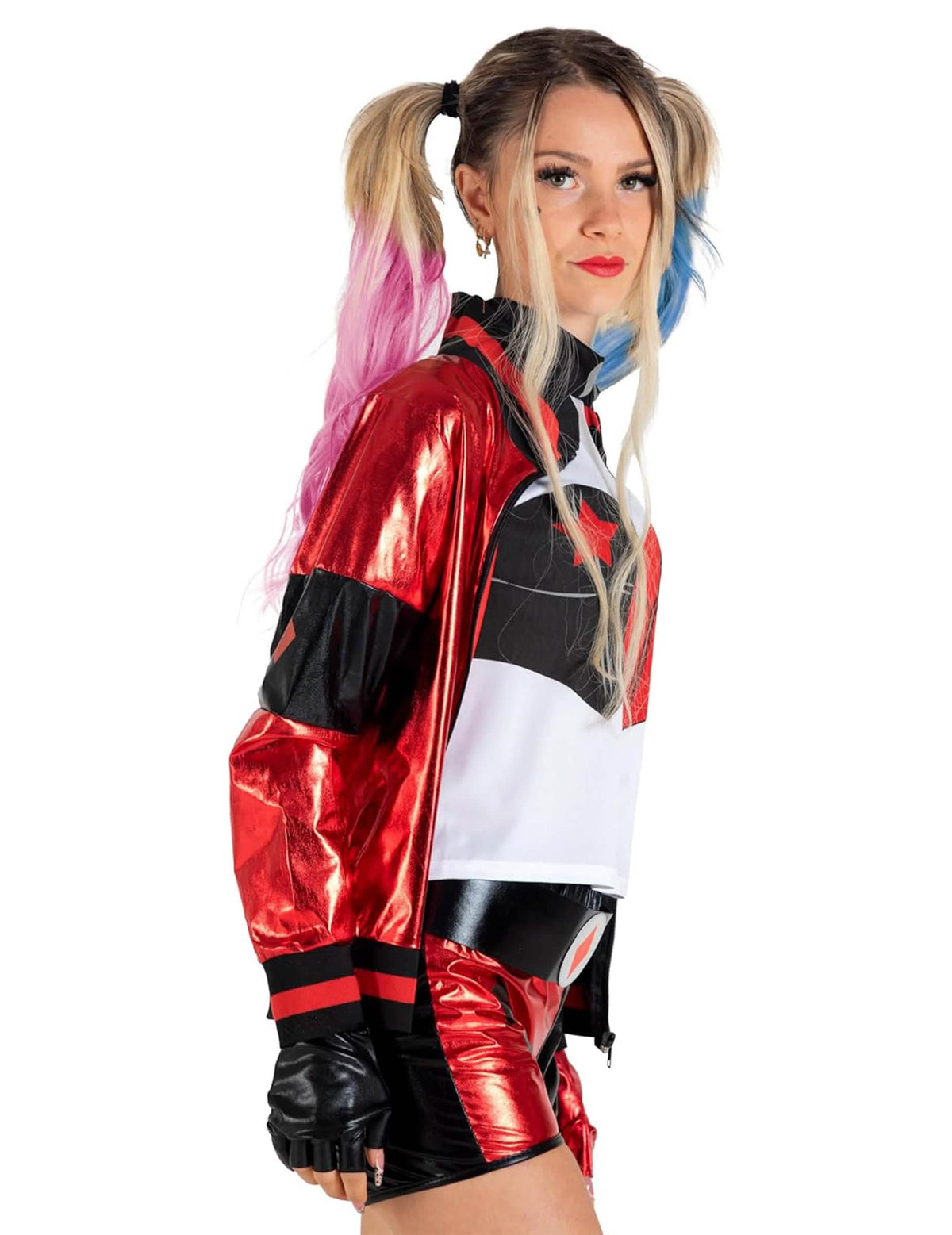 Bočný pohľad na kostým Harley Quinn™ pre dievča