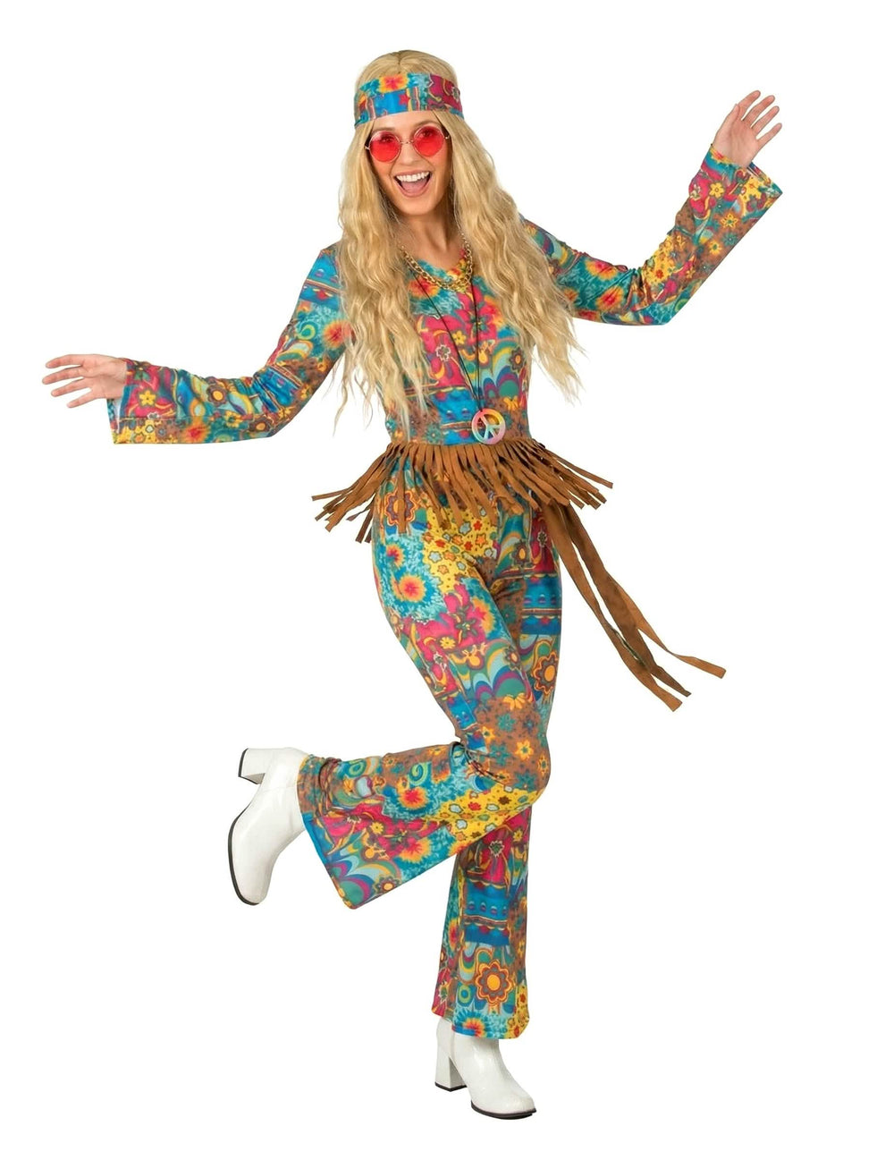 Pohľad spredu na hippie kostým s výstrihom do V pre ženu