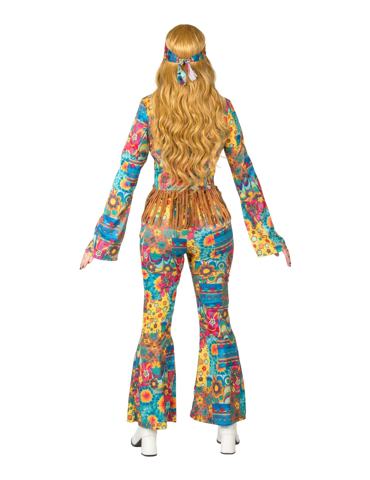 Pohľad zozadu na hippie kostým s véčkom pre ženu