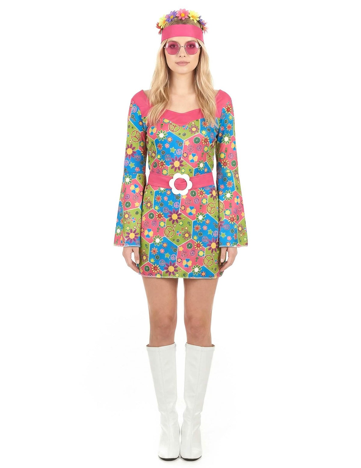 Pohľad spredu na kvetinový hippie kostým