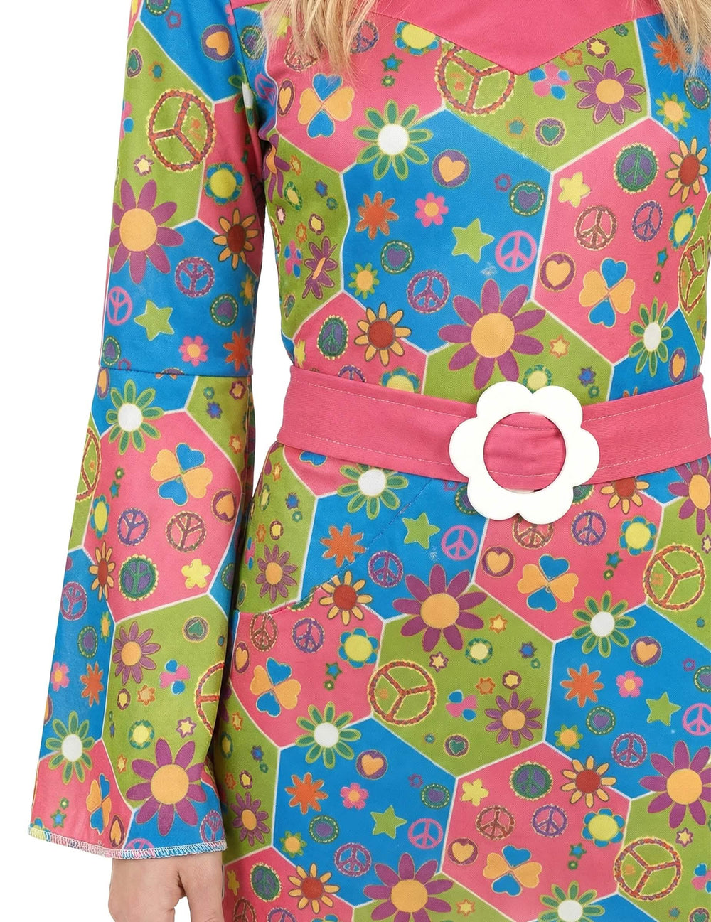 Detail rozšíreného rukáva a opasku k hippie kostýmu s kvetmi