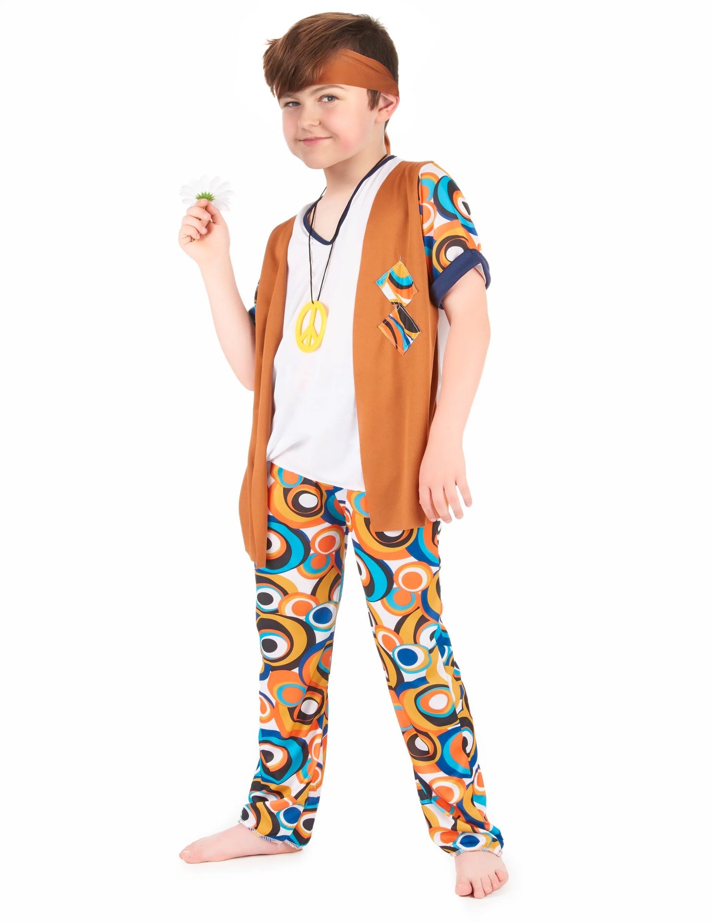 Pohľad z troch štvrtín na hippie kostým pre chlapca