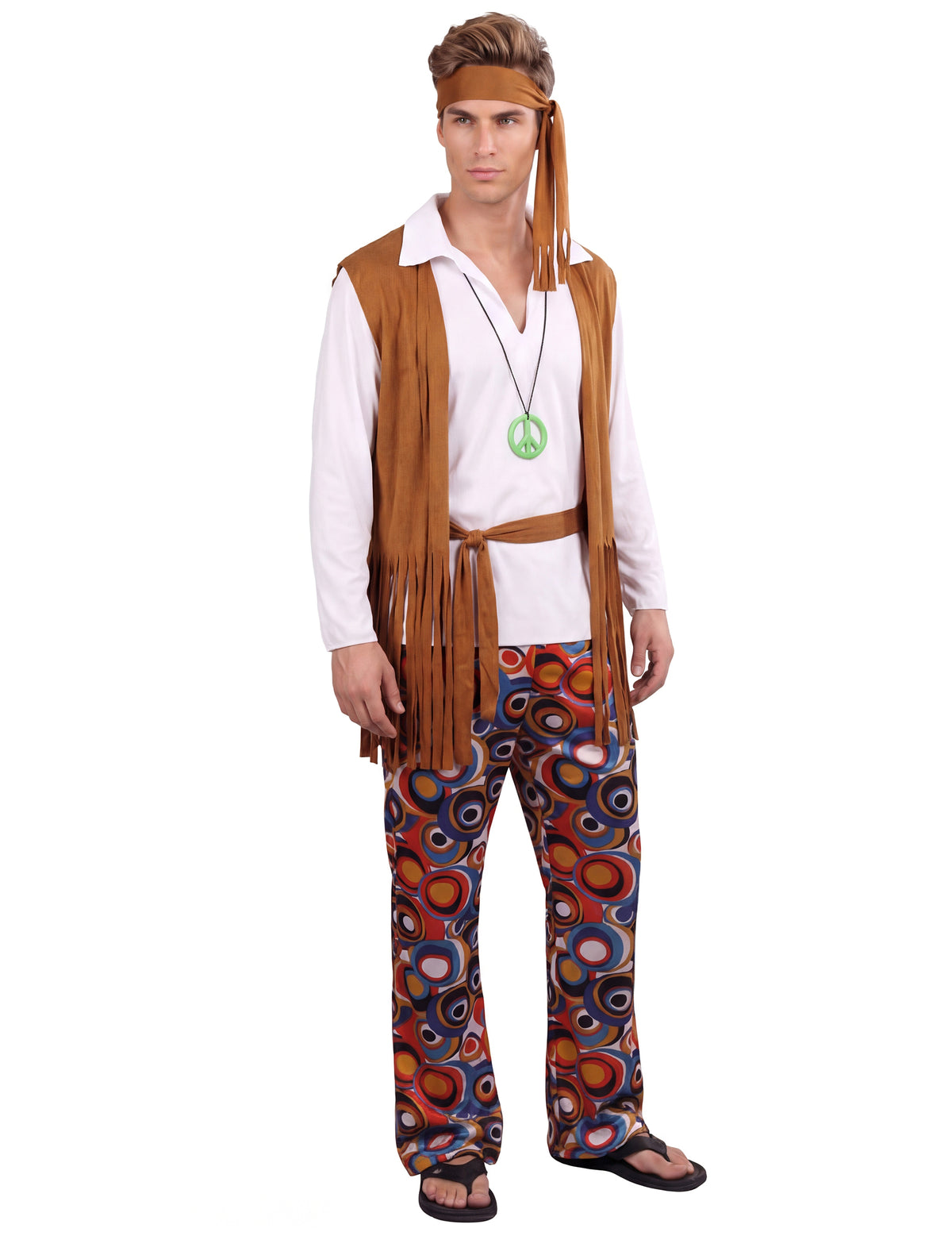 Vue de trois-quarts du déguisement hippie pour homme