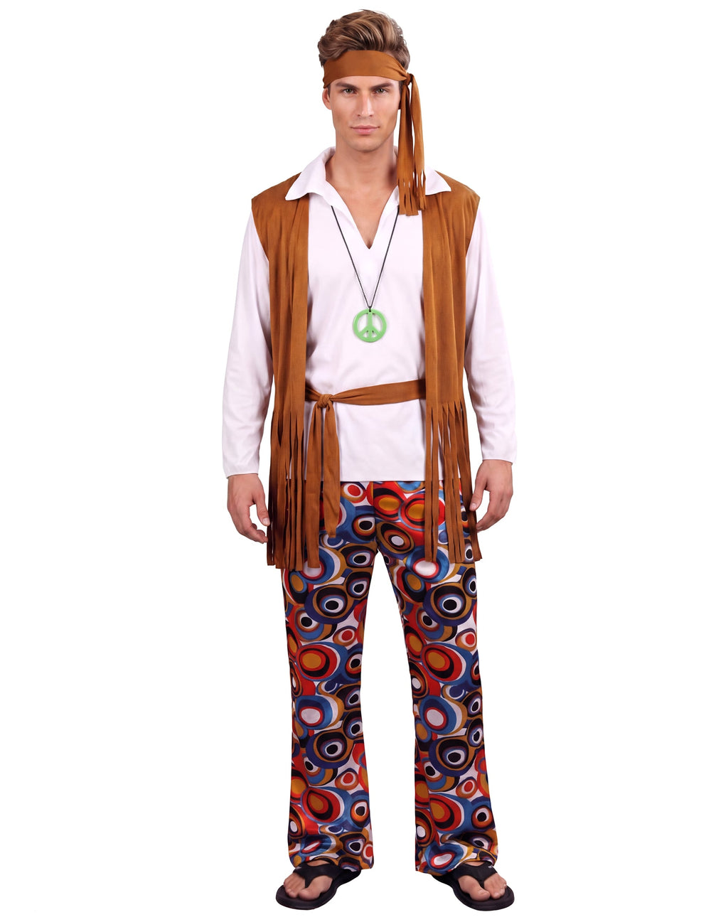 Vue de face en entier du déguisement hippie pour homme