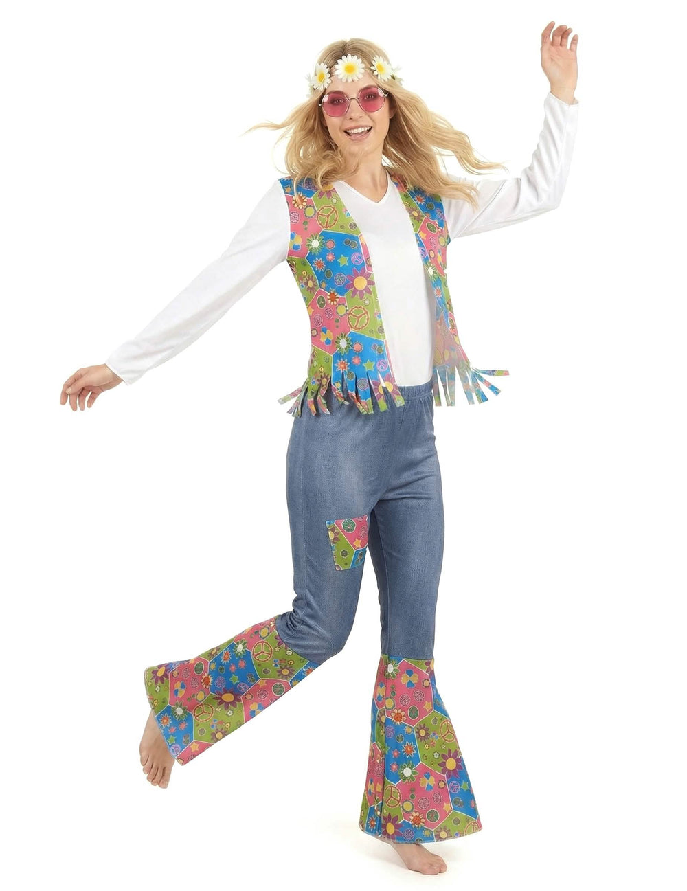 Predný celkový pohľad na hippie kostým peace and love pre ženu