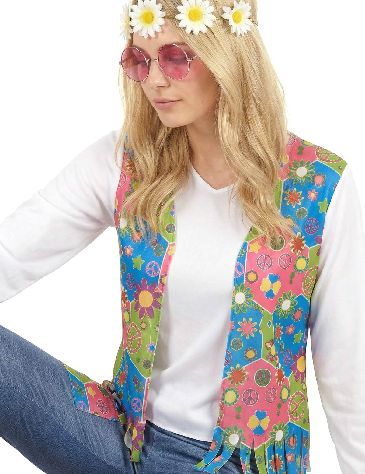 Detail vesty s strapcami a doplnkov hippie kostýmu peace and love pre ženu