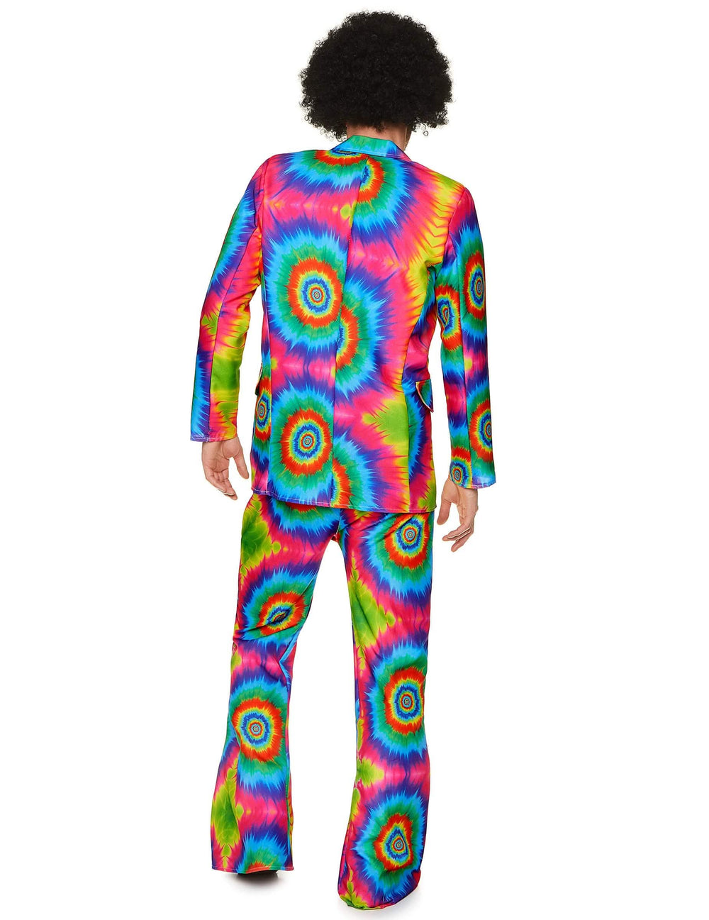 Zadný pohľad na psychedelický hipisácky kostým pre mužae