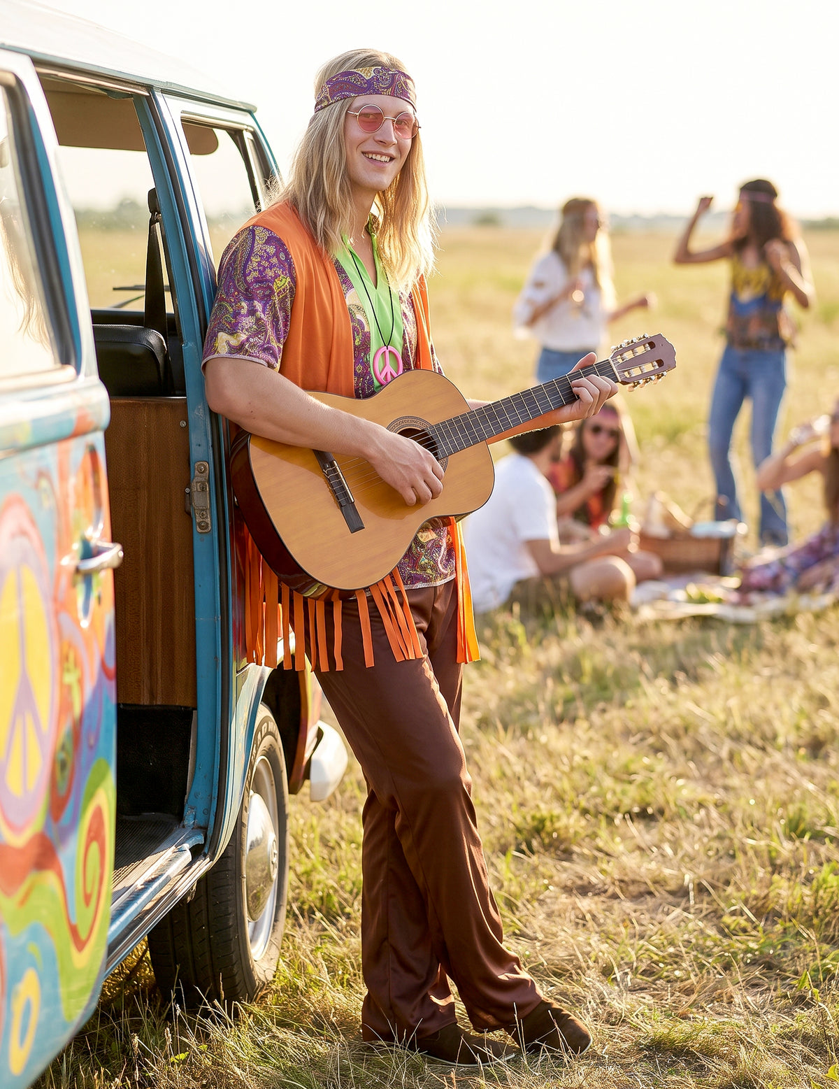 Ružové hippie a hnedý muž maskovanie