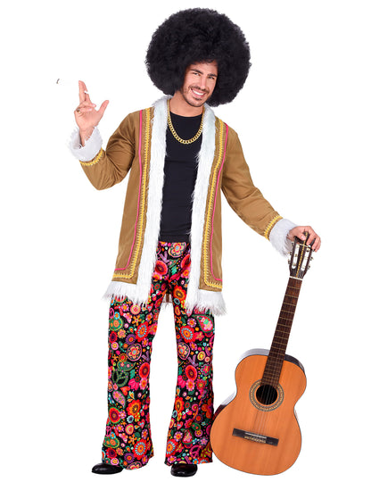 Déguisement hippie woodstock pour homme marron et pantalon floral multicolore
