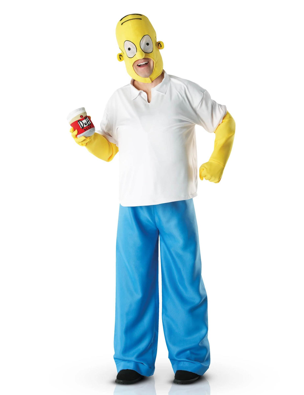 Kostým Homer Simpson pre dospelého biela modrá a žltá s plechovkou piva