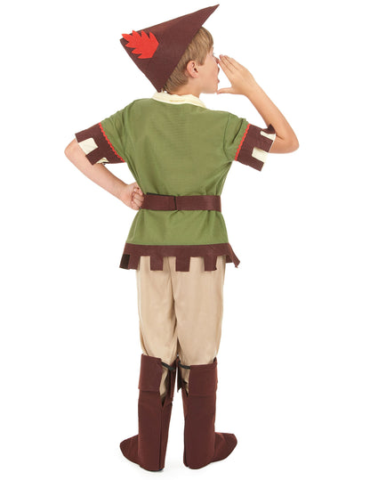 Pohľad zozadu na déguisenie muž lesov pre chlapca