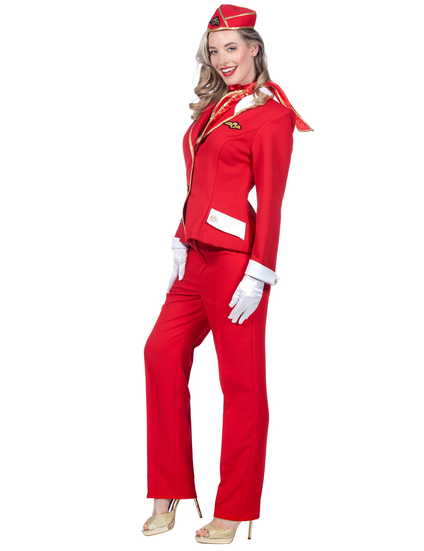 Luxusný červený kostým letušky pre ženy