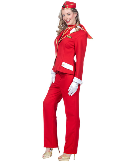 Luxusný červený kostým letušky pre ženy