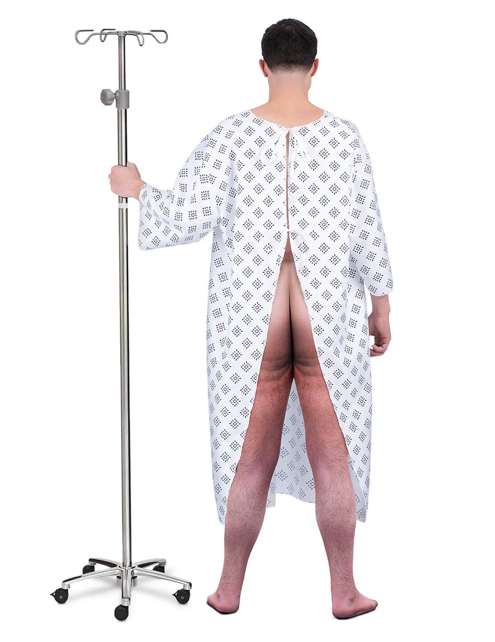 Déguisement humoristique de patient pour adulte blanc à motifs avec fesses apparentes