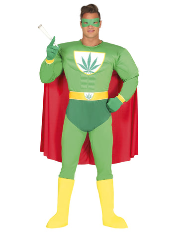 Humorné maskovanie super hrdinského dospelého lista kanabisu