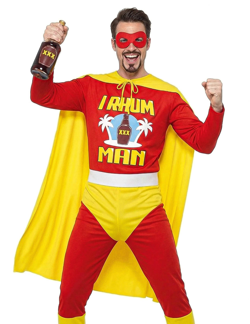 Kostým i Rhum Man pre muž červená a žltá s maskou a plášťom