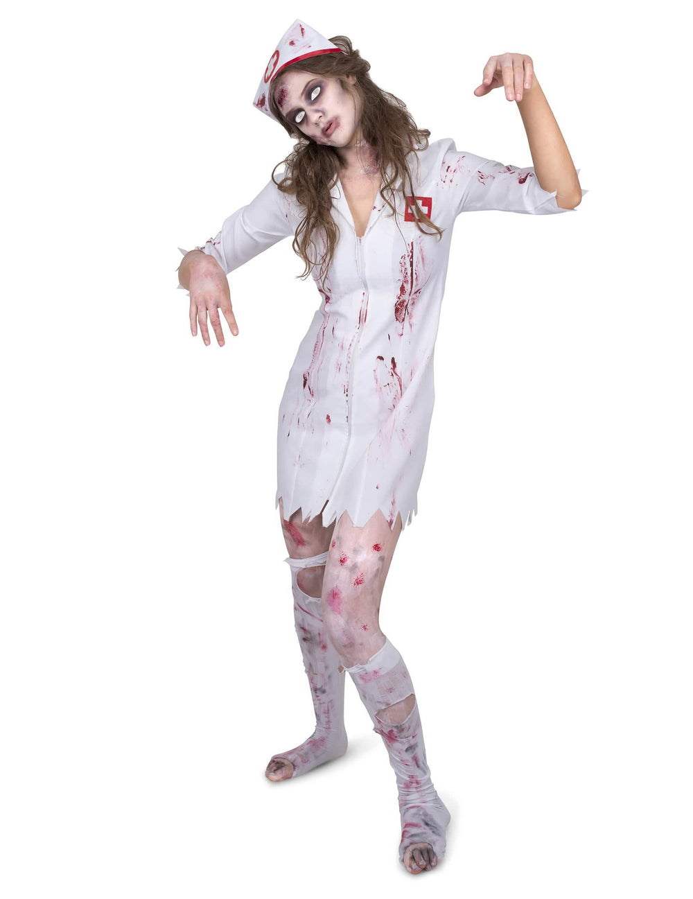 Kostým zombifikovanej sestričky pre ženu biela od krvi s čepcom