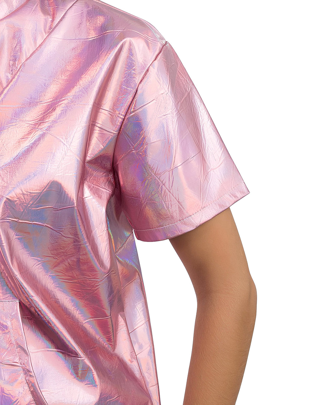 Détail de la manche courte du déguisement irisé pour femme