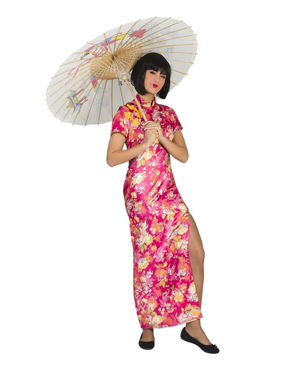 Japonský kostým pre ženu ružový s kvetmi