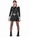 Déguisement jeune fille sinistre pour femme noir et blanc avec ceinture