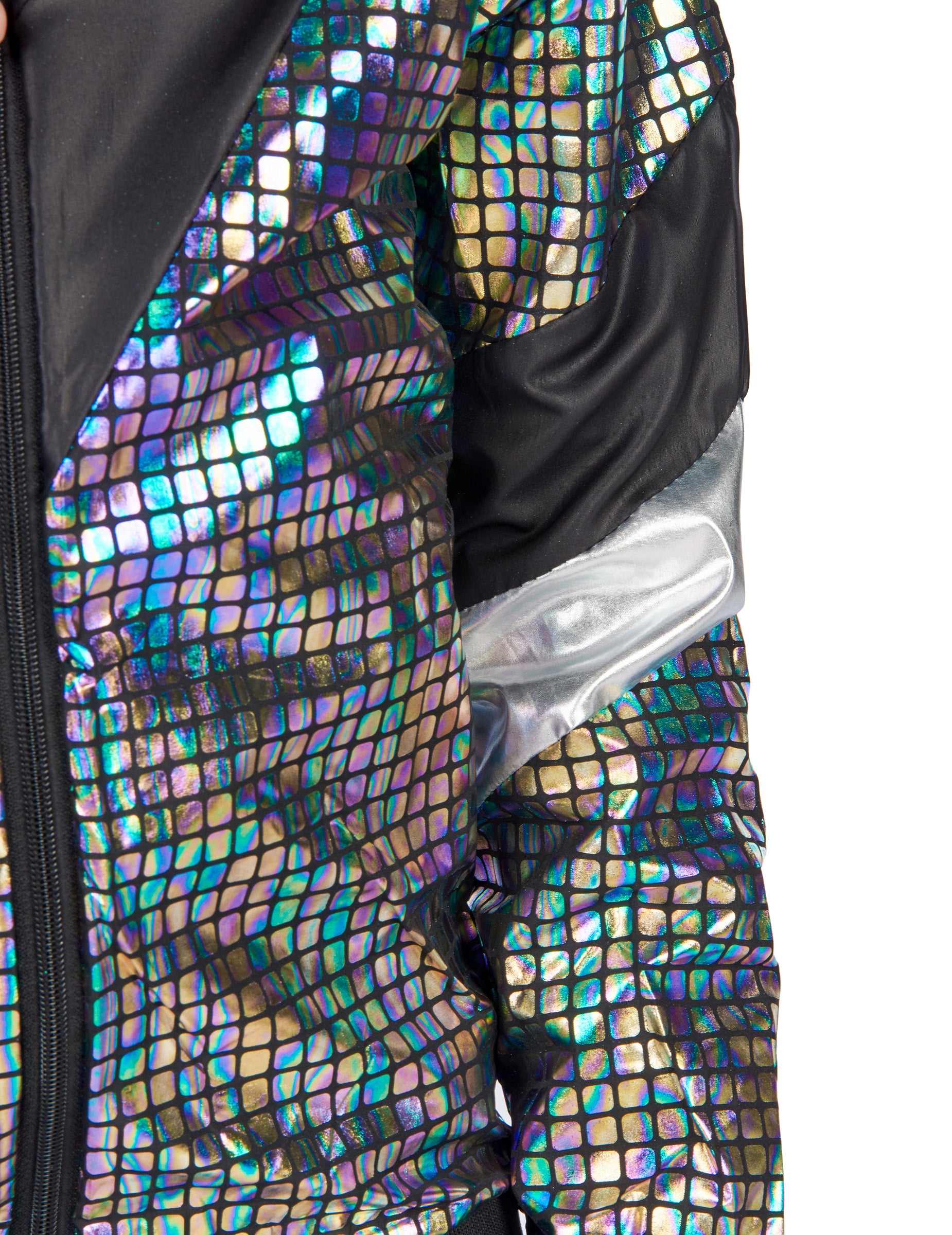 Détail du tissu à facettes du déguisement jogging disco années 80 adolescent