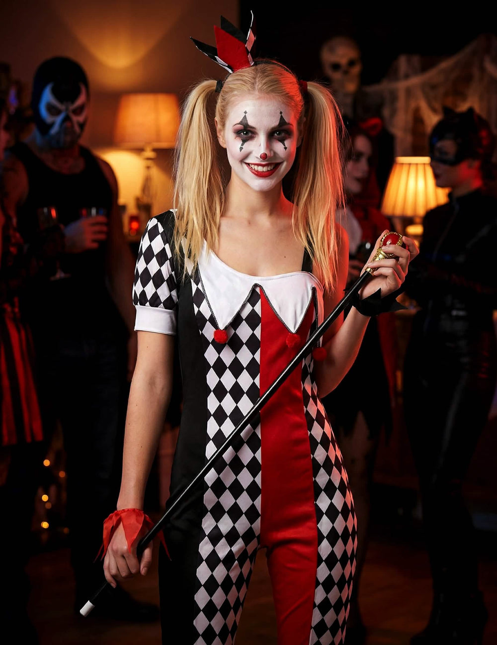 Festívne stvárnenie joker kostýmu pre ženu
