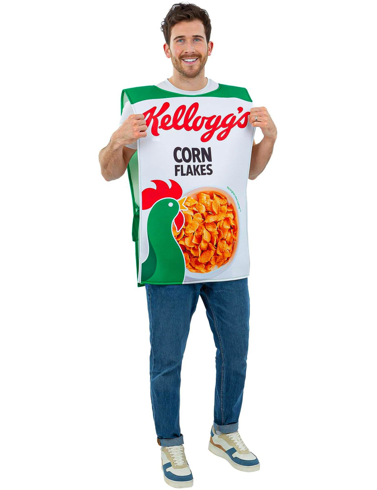 Dospelý kostým Kellogg's Corn Flakes krabica od cereálií