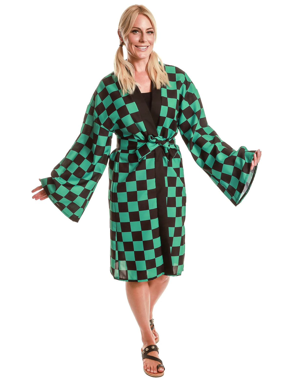 Vue de face du déguisement kimono manga à damier