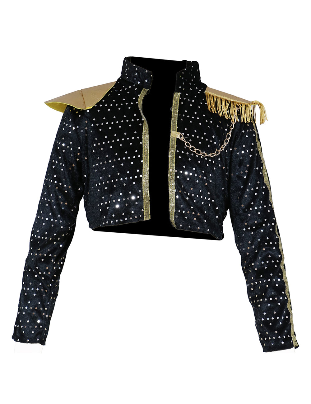 Veste courte à sequins et épaulettes dorées du déguisement de star de K-pop