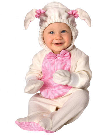 Déguisement agneau combinaison pour bébé blanc et rose à carreaux