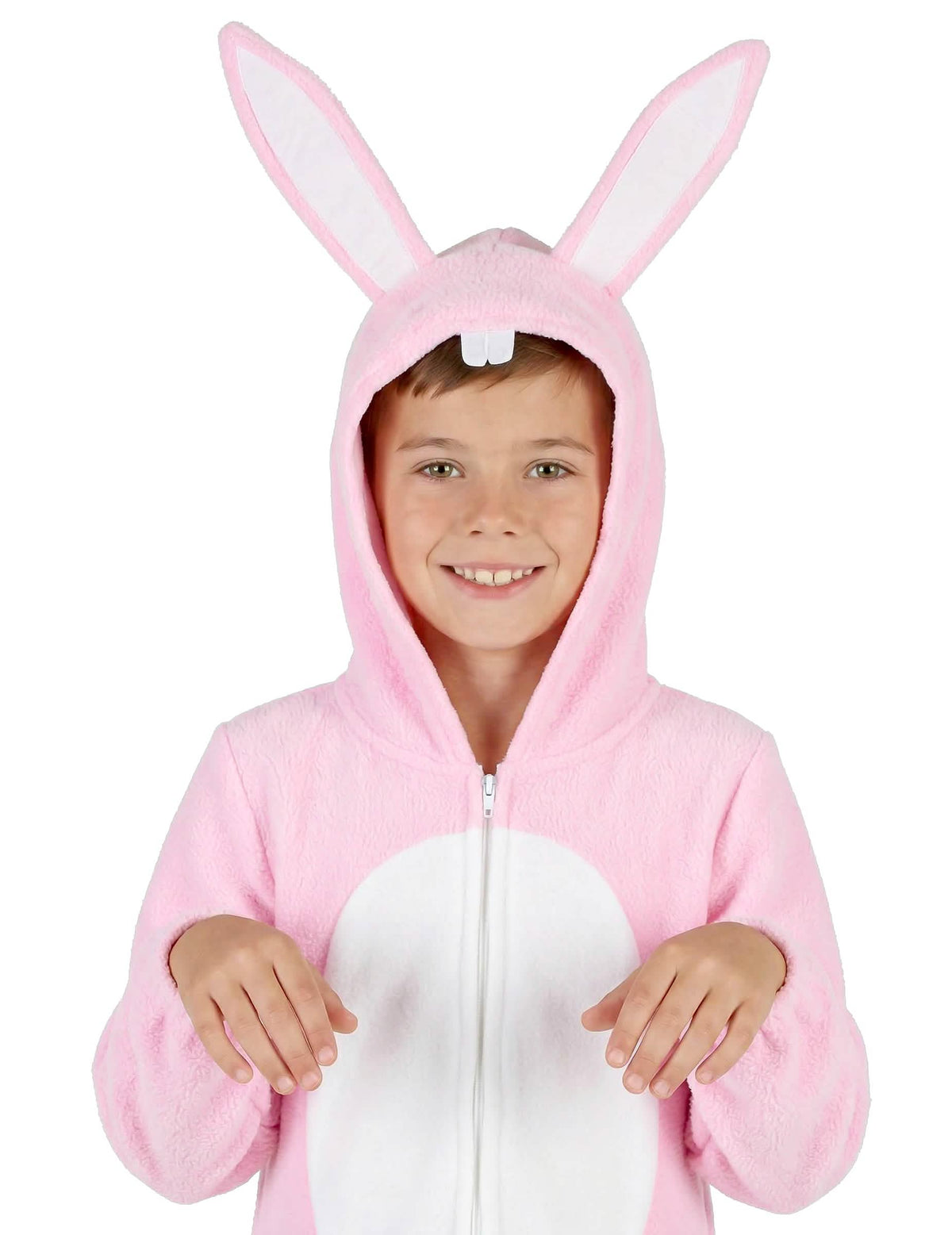 Detail na kapucni s ušami a zubmi detského kostýmu králiky