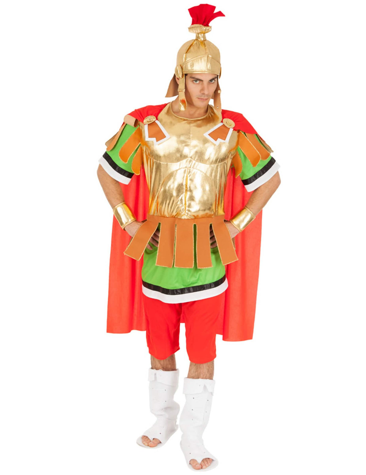 Kostým rímskeho centurióna Asterix a Obelix pre dospelého v zlatej a červenej farbe s prilbou a plášťom