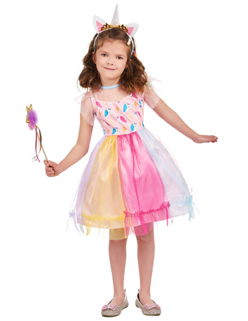 Déguisement licorne pour fille multicolore avec serre-tête et baguette