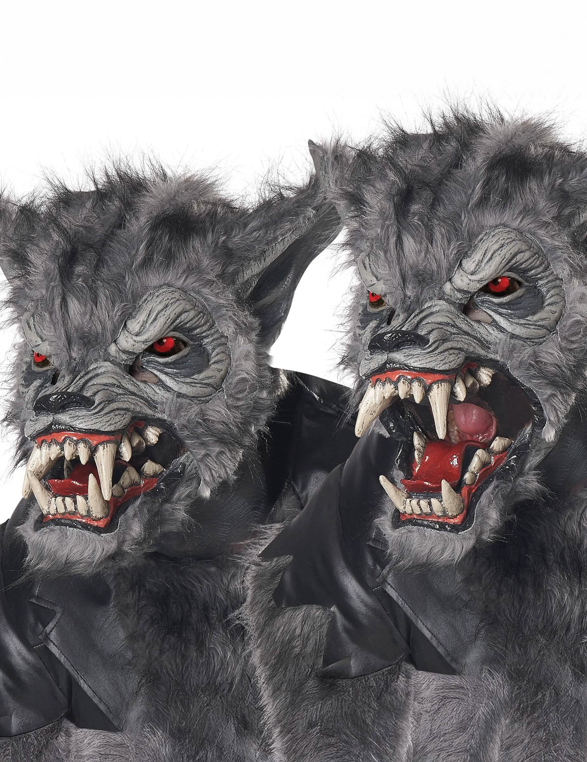 Detail artikulovanej masky kostýmu vlkolaka v luxusnom perfecto