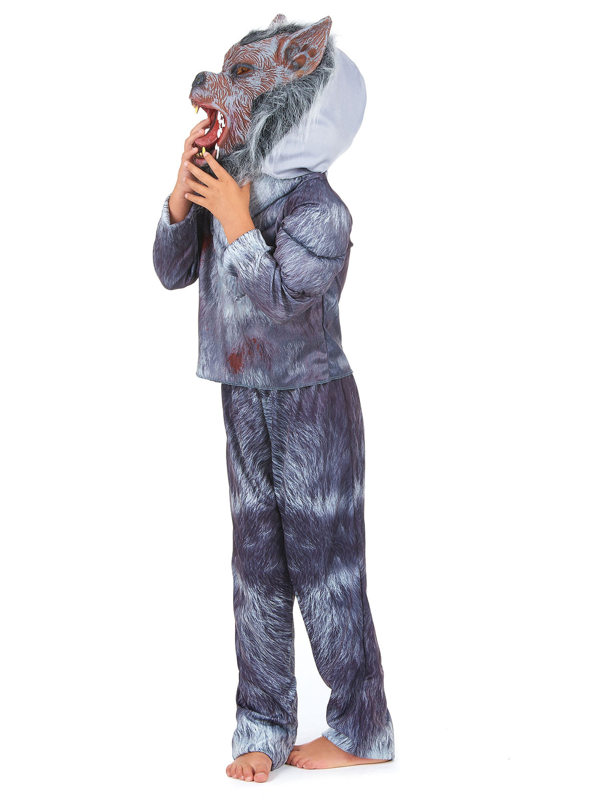 Vue de profil du déguisement loup garou pour enfant